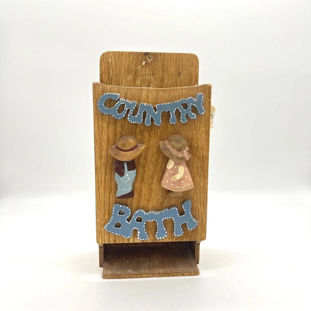 Vintage Country Bath Wooden Wall Mount Dispenser Holder Folk Art‎ Decor 11 inch